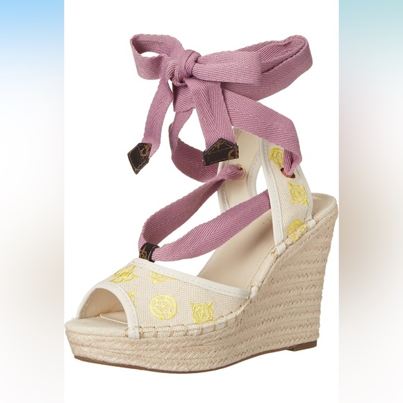 Guess Shoes - Women's Guess Halona Wedge Sandals with Pink and Yellow Accents, NWT, no box.